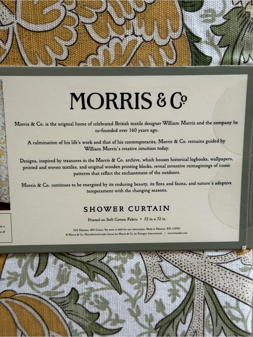 Morris & Co. NWT Cray Floral Cotton Shower Curtain Cream Brown & Green 72